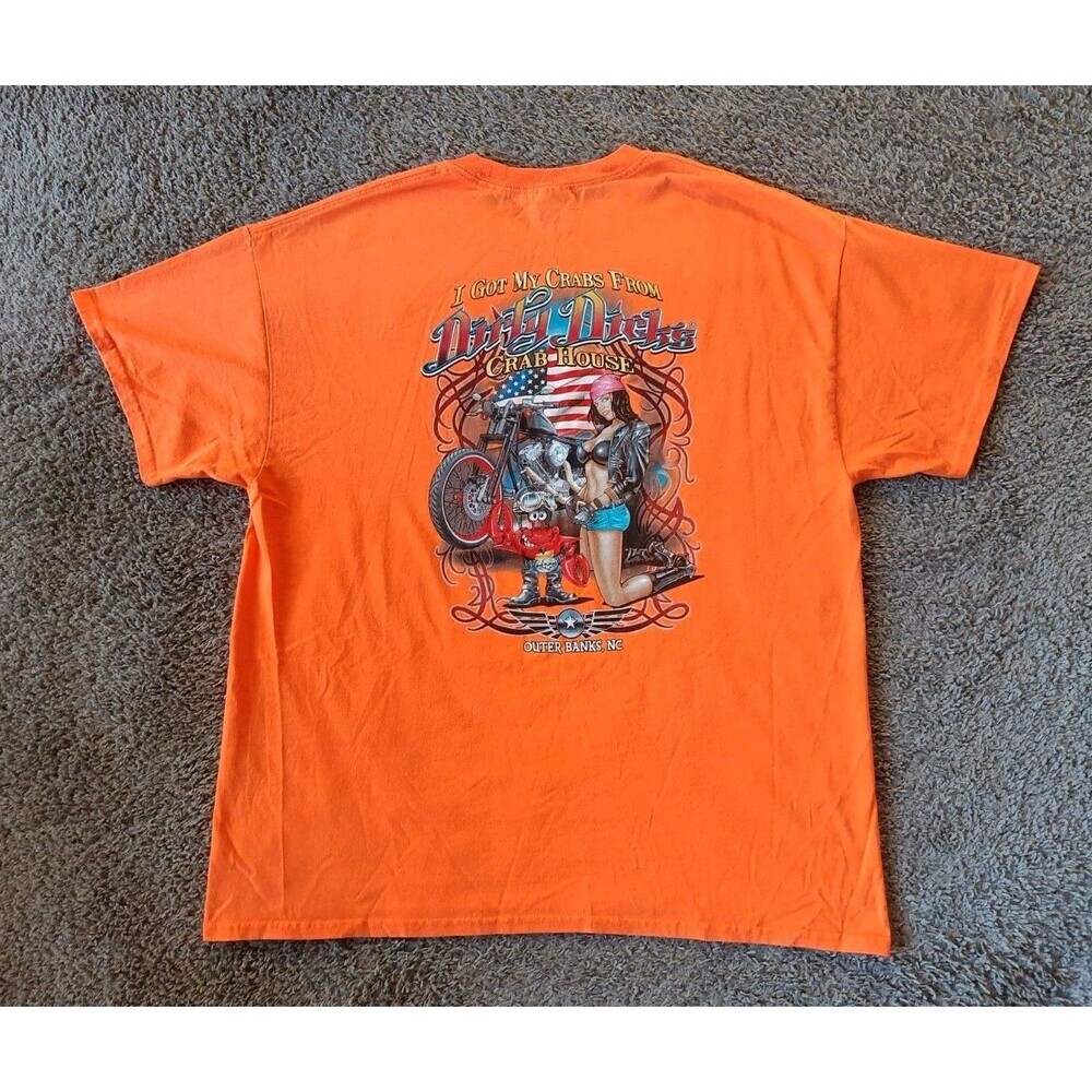 Dirty Dicks Crab House Outer Banks T-Shirt Men's XL Orange Short Sleeve